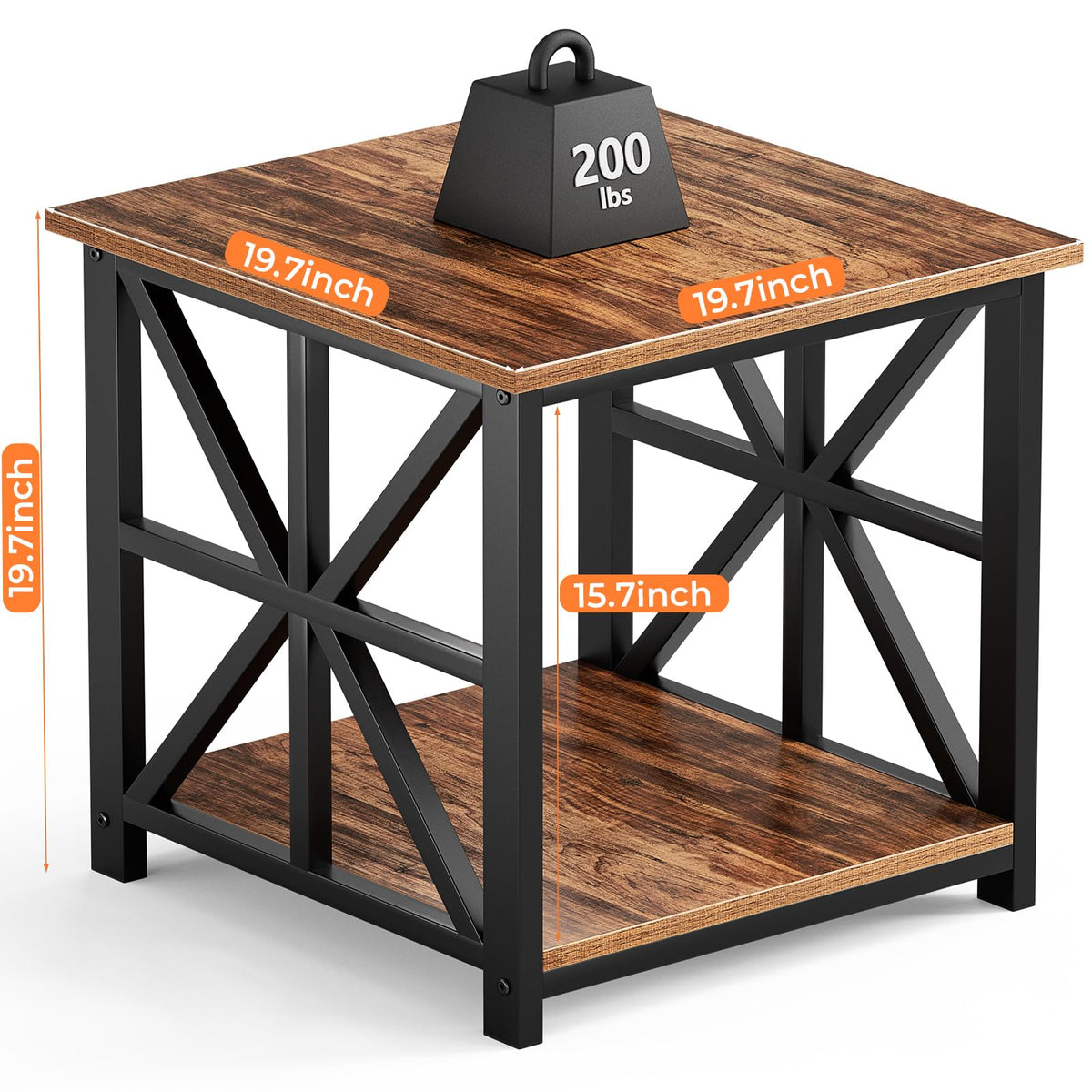 GreenForest Side Table 50cm 2-Tier Storage for Living Room, Walnut