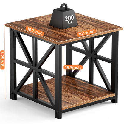 GreenForest Side Table 50cm 2-Tier Storage for Living Room, Walnut