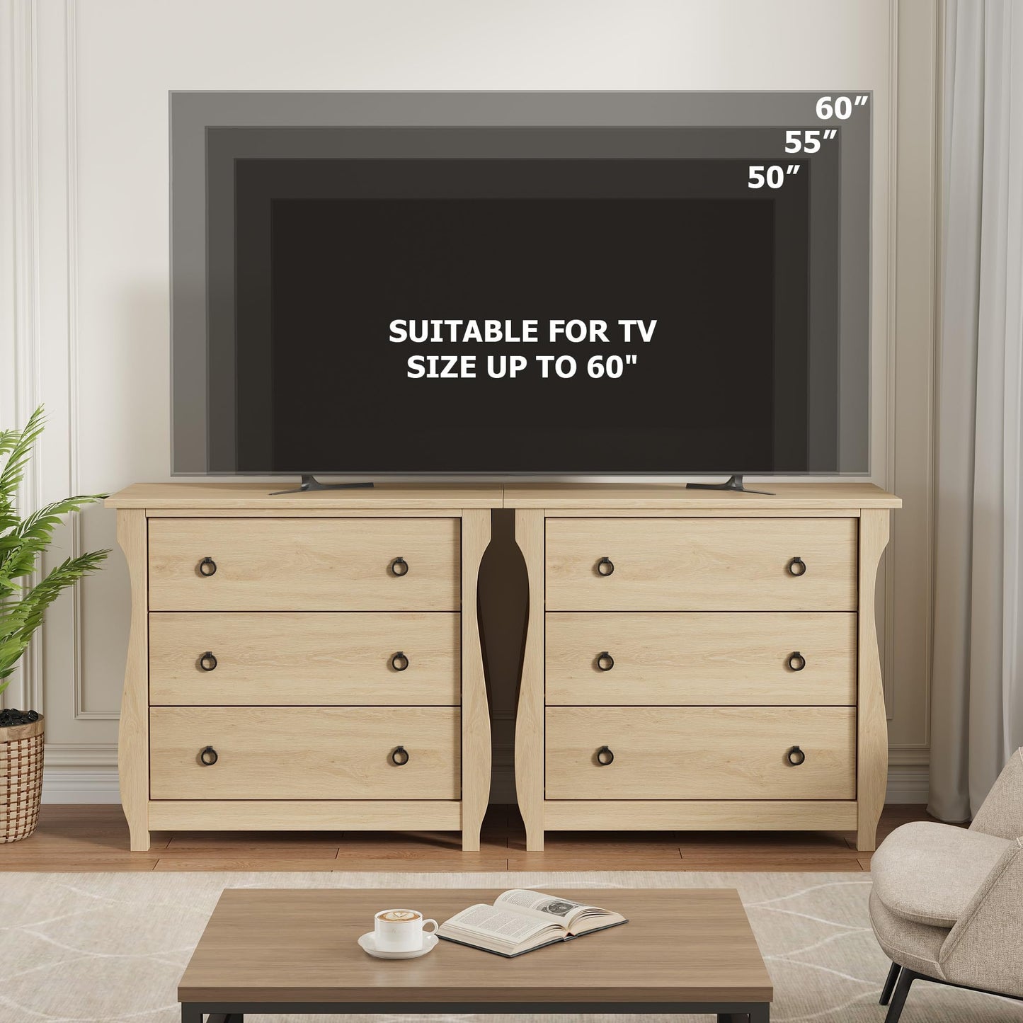 Crevyteg 3 Drawer Dresser, Modern Dresser for Bedroom, 29.3 in Tall Chest of Drawer with Metal Ring Pull Handles