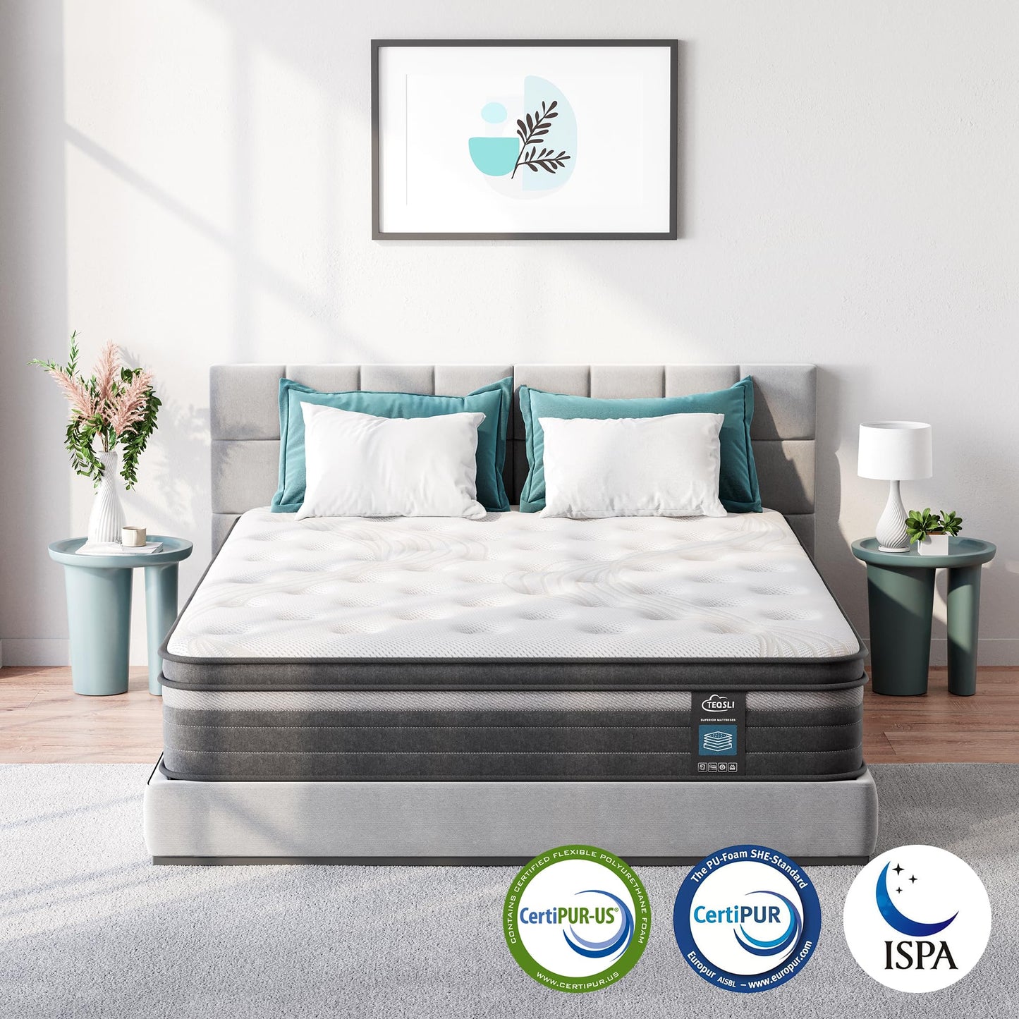 TeQsli Individually Pocket Sprung Small Double Mattress 4FT with Soft Fabric, 10.6 Inch Hybrid Mattress Small Double for Pressure & Back Pain Relief