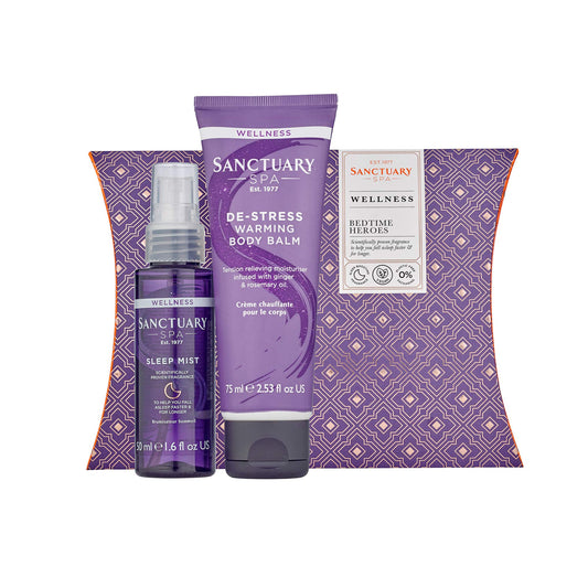Sanctuary Spa Gift Set, Bedtime Heroes Wellness Gift With Sleep Mist Pillow Spray and Warming Muscle Rub Balm, Vegan, Gift for Her, Gifts for Women,