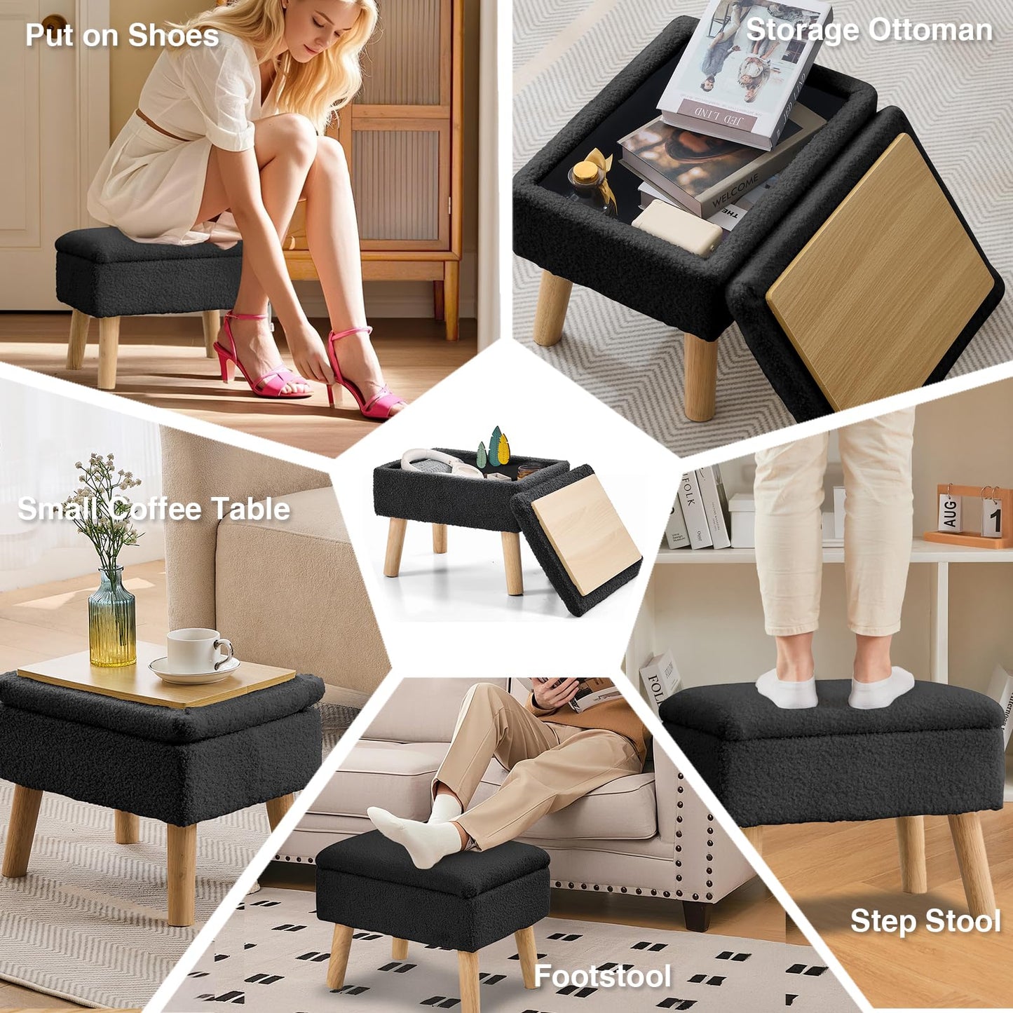 BRIAN & DANY Footstool Ottoman with Storage, Teddy Fleece Rectangle Storage Ottoman