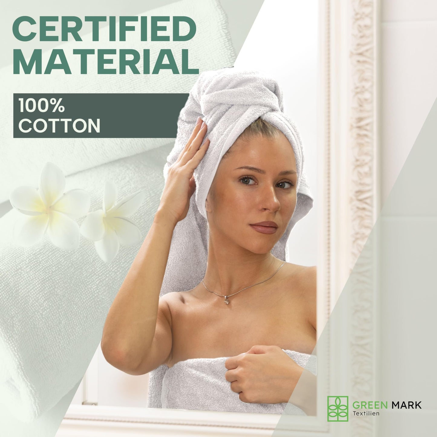 GREEN MARK Hand Towels - Set of 8 – 100% Cotton, Soft & Absorbent, Premium Quality for Bathroom, Spa and Gym, 50 × 100 cm, White