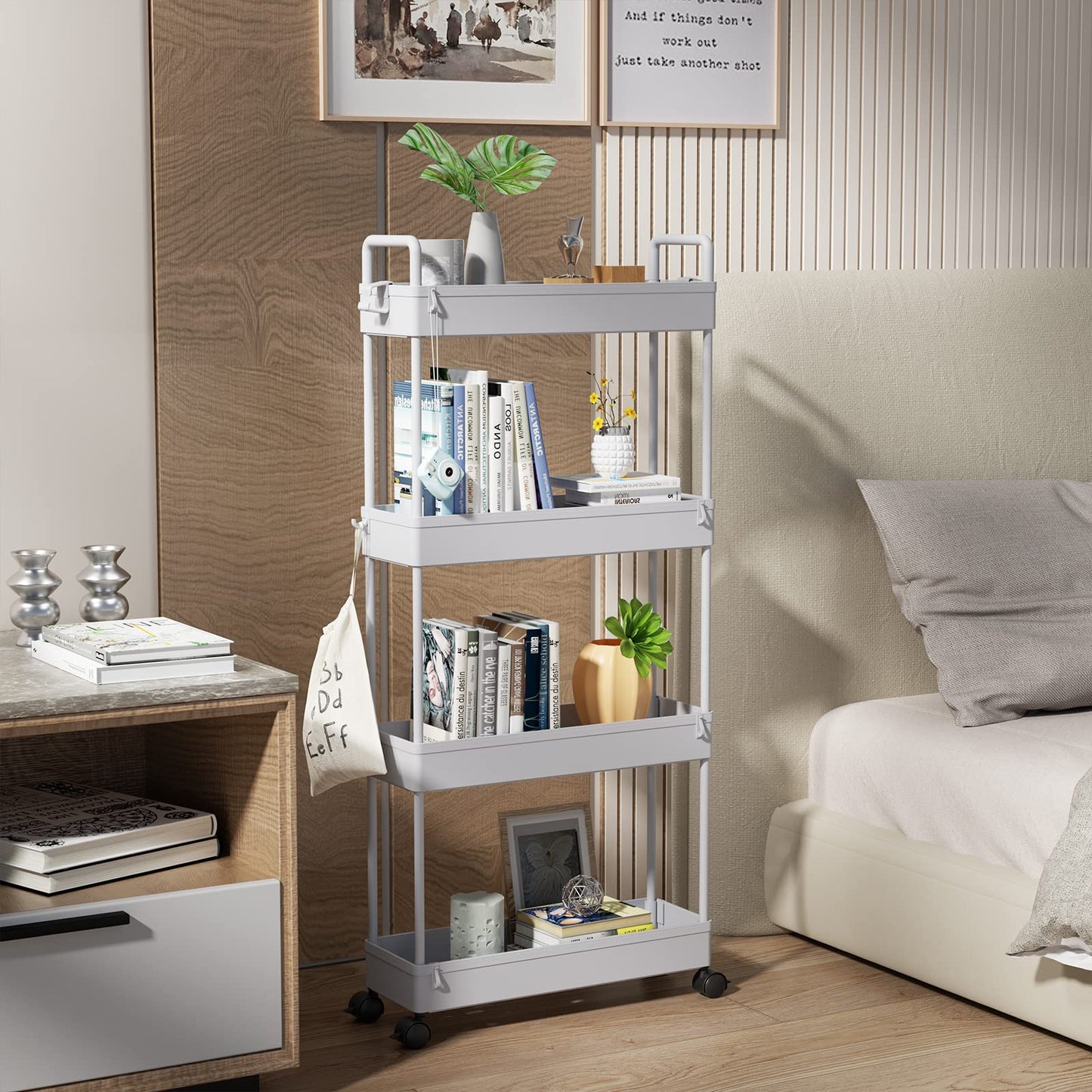 SOLEJAZZ Storage Trolley Cart Slim Rolling Cart Mobile Storage Shelving