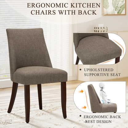 COLAMY Upholstered Dining Chairs Set of 2, Linen Fabric Parsons Dining Room Chairs with Curved Backrest, Solid Rubber Wood Legs