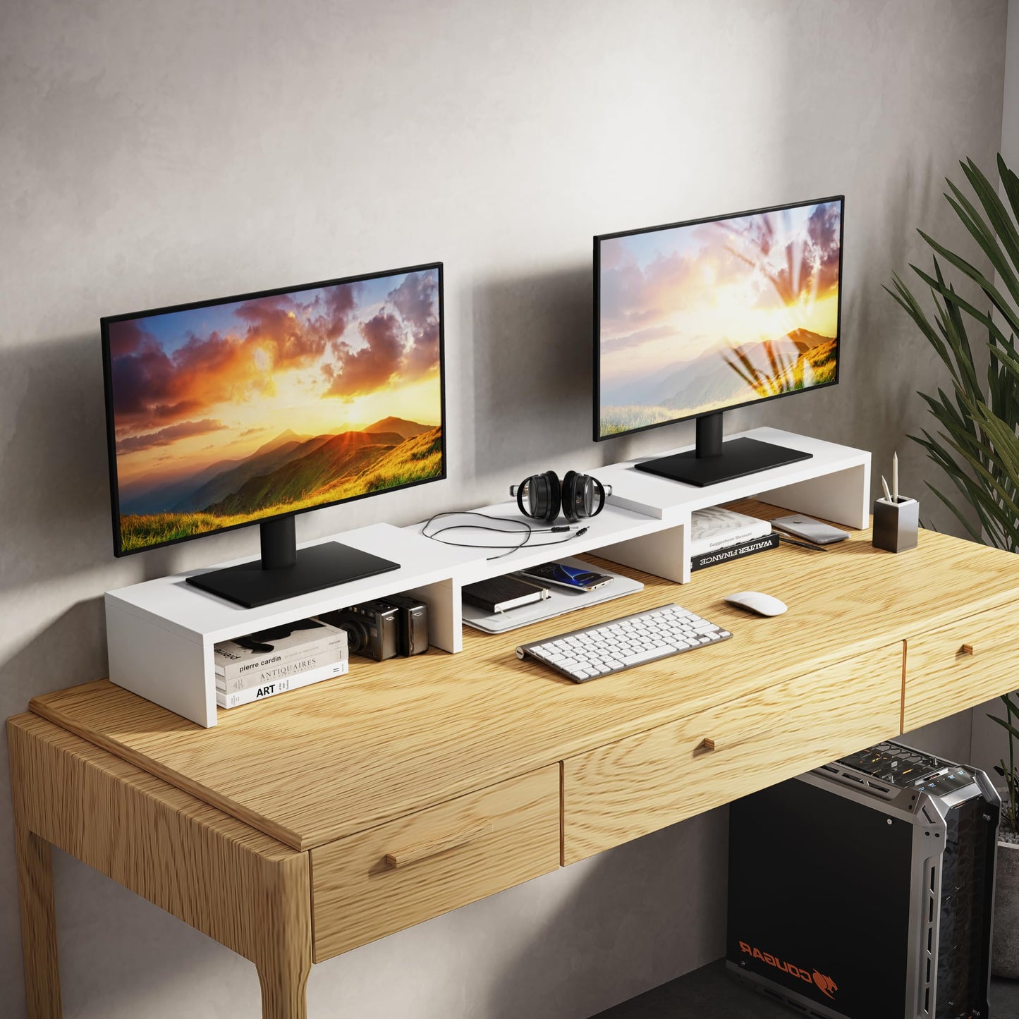 ComfortCove Dual Monitor Stand Riser, Monitor Stand, White