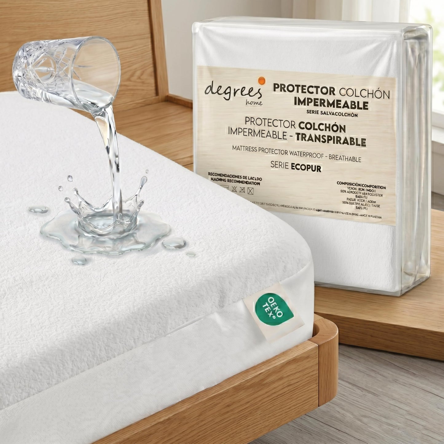 Degrees Home – Ecopur – Waterproof Mattress Protector – Mattress Protector 80 cm – 80 x 190/200 cm – Breathable – Waterproof – Without Zip