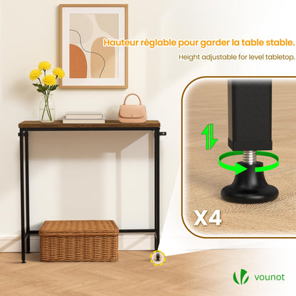 VOUNOT® Slim Console Table, Metal Frame Entryway Table, Small Sofa Side Table for Hallway, Living Room or Bedroom, 75x24x75 cm, Brown