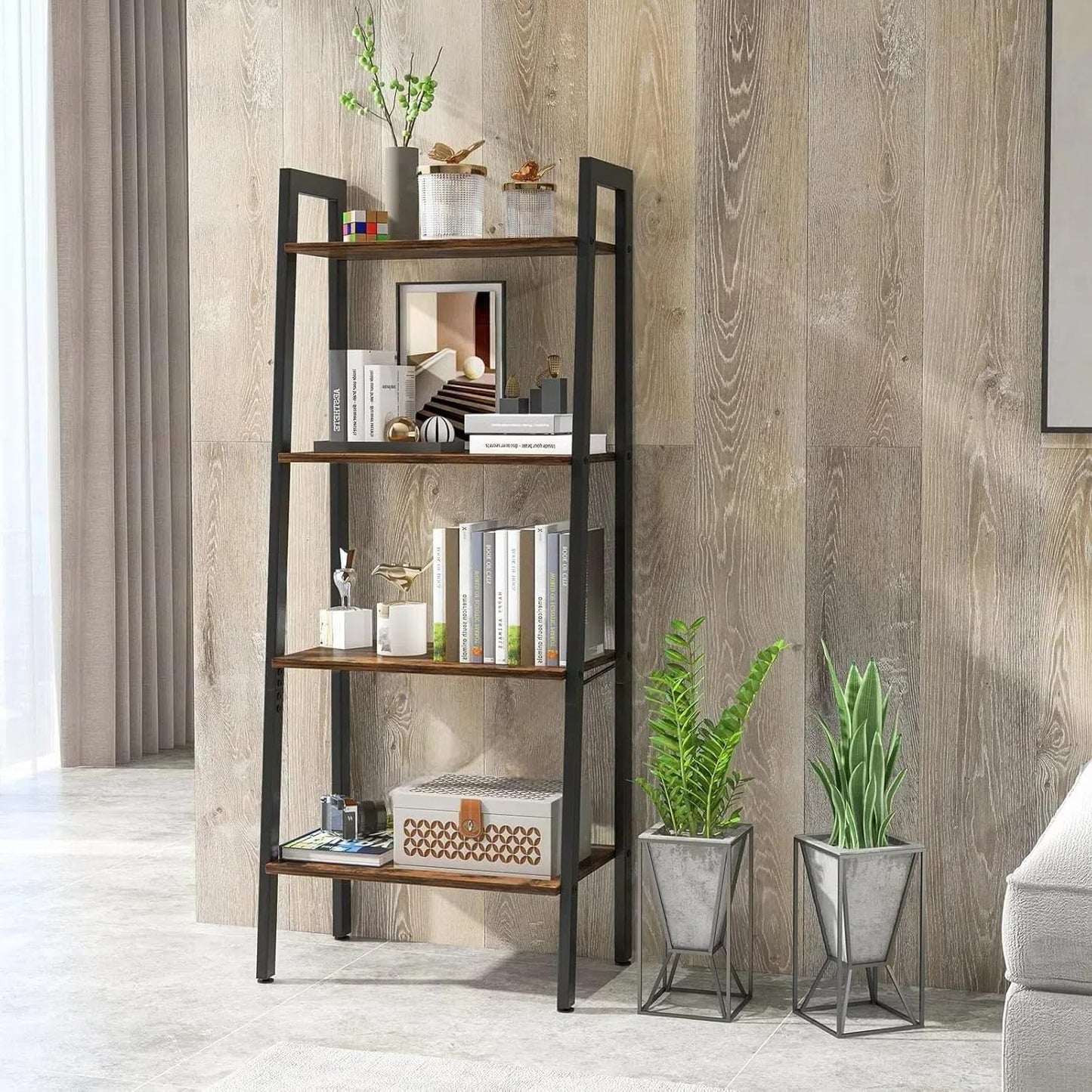 4-Tier Bookshelf, 17 inch Wooden Rack, Shelf, Bookcase, Stylish, Kitchen Rack, Open Rack, Storage Rack, for Bedroom, Office, Living Room, Rustic Brown