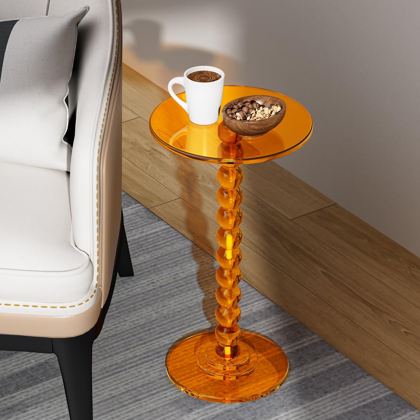Dewrhiixe Acrylic Round Side Table, End Table with Pedestal Stand Drink Table Martini Accent Table Nightstand for Living Room, Bedroom Balcony