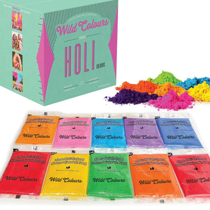 Premium Holi Colours - Holi Giftbox - Holi ke Rang - 100% Natural & Child Safe - Lab Tested Certified - 10 Vibrant Colours & Smooth Texture (500g
