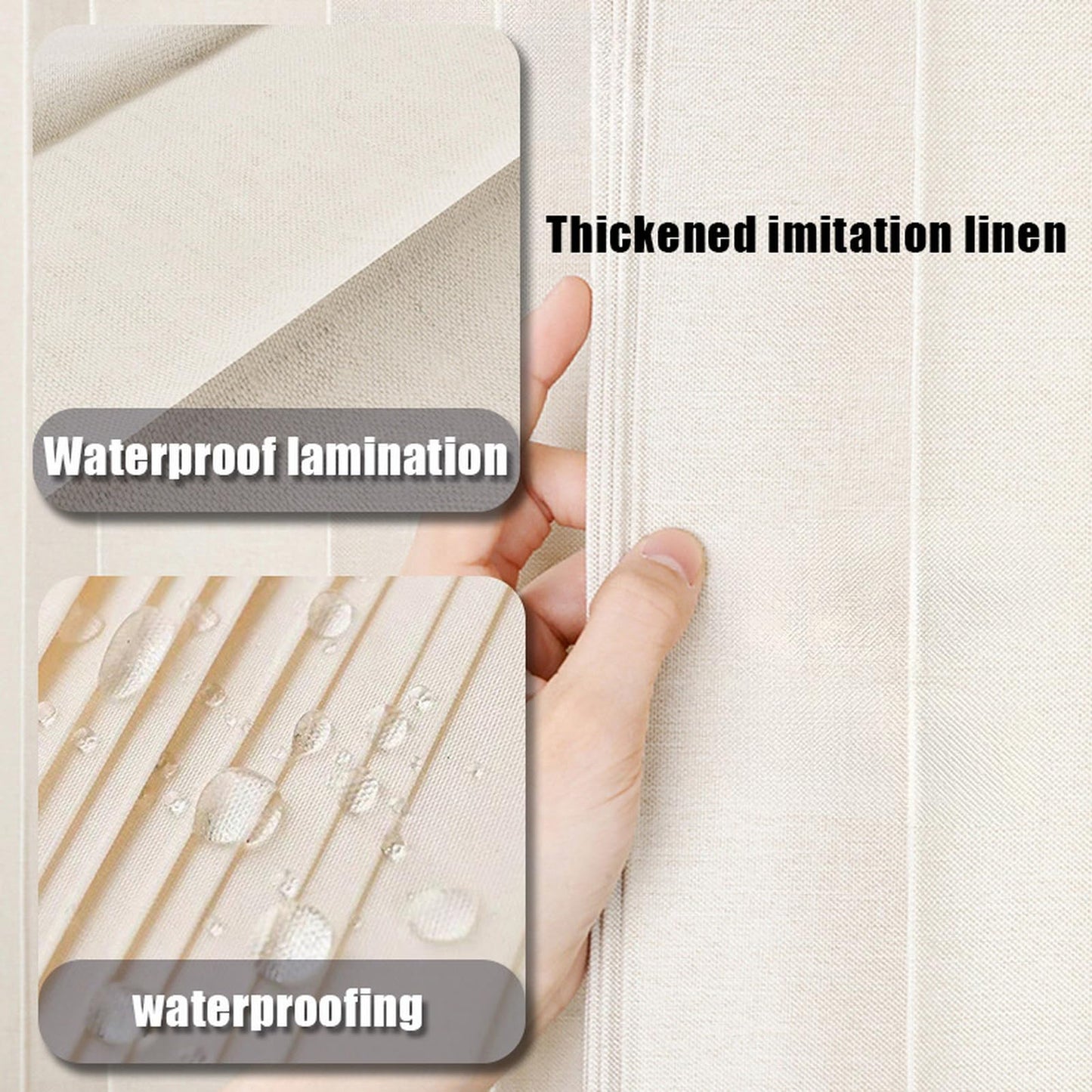 Momooda Waterproof Folding Shower Curtain, Heavy Duty Anti Mould Linen Shower Curtain, Magnetic Sripe Splash-proof, Fast Closing, Beige, 120x200cm