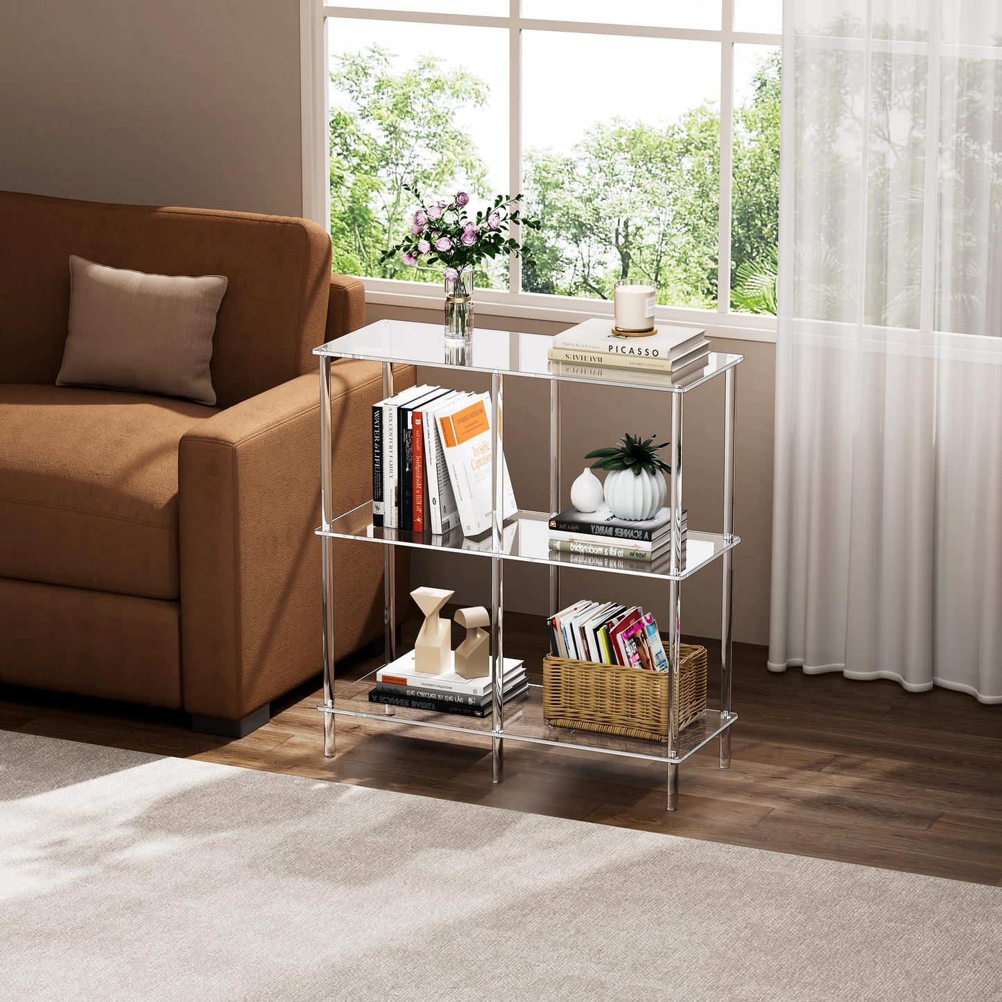 solaround 3-Tier Clear Acrylic Bookshelf, Console Table, 75 x 30 x 80 cm