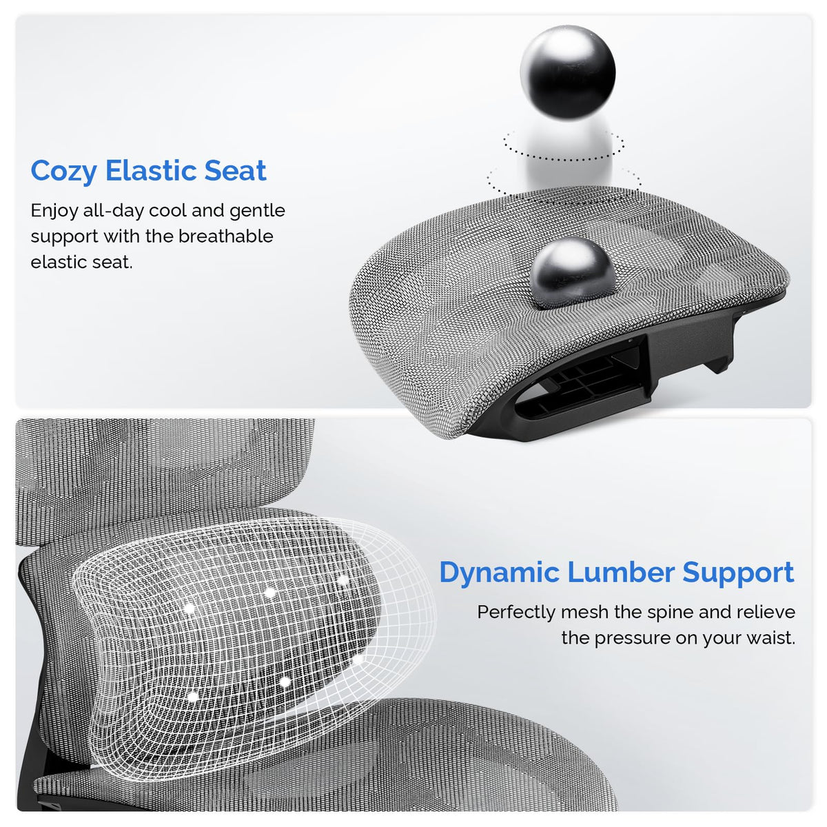 Ergonomic Office Chair, Mesh Desk Chair with Footrest, 90-135° Recline Home Chairs with Dynamic Lumber Support, 4D PU Armrest & Adjustable Headrest