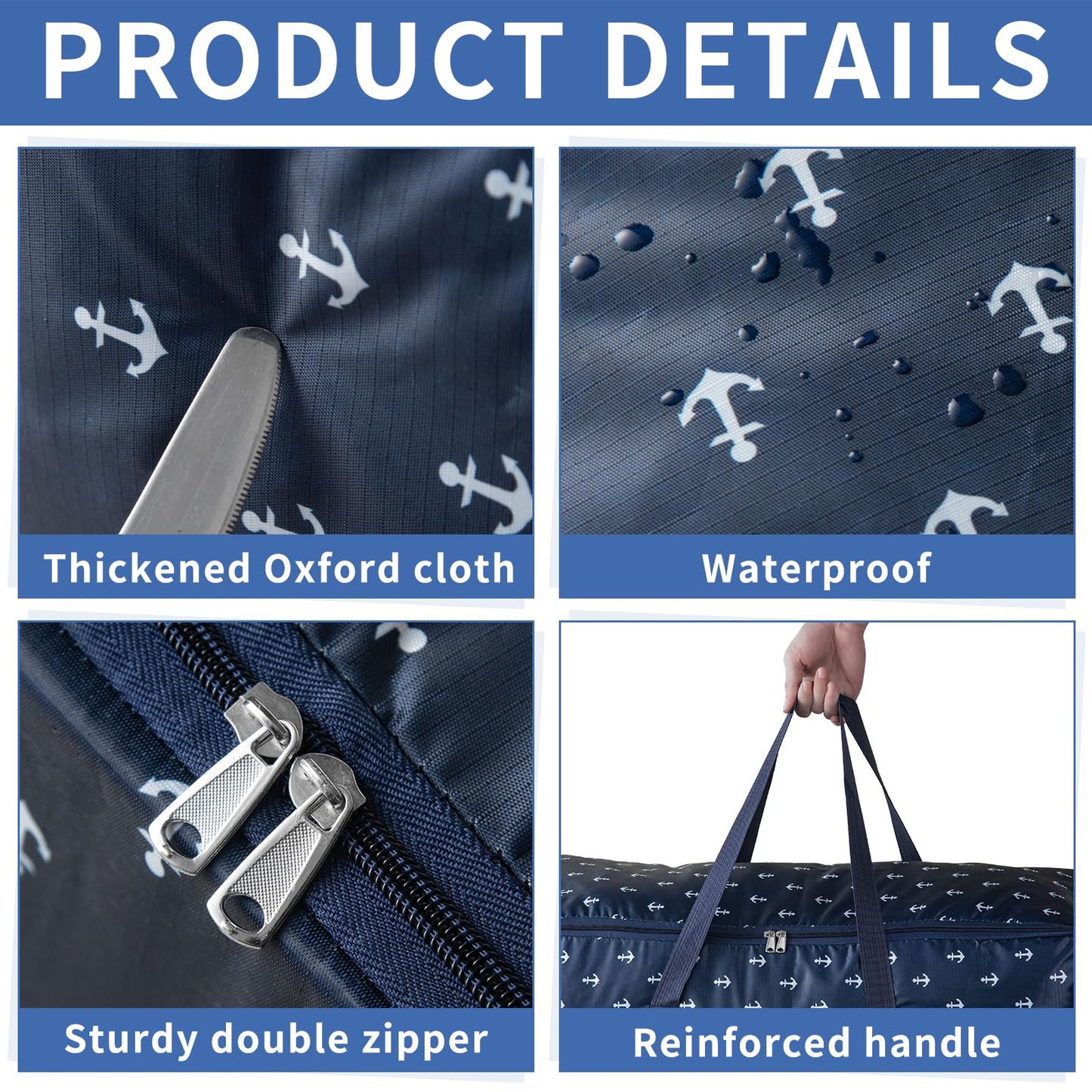 3 Pack Large Clothes Storage Bags with Zips,Moving Bags for Clothe, Underbed Storage Boxes with Lids for Bedding,Clothes,Duvets,Pillows