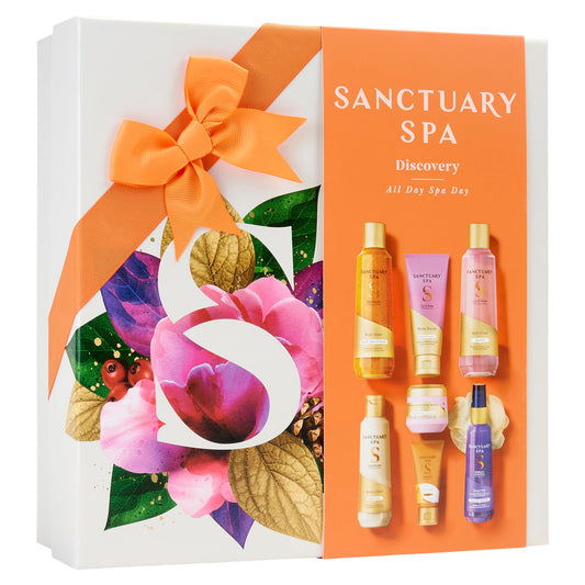Sanctuary Spa All Day Spa Day Gift Set, Pampering Bath & Body Collection with Body Wash, Scrub, Lotion & More, Christmas Self-Care Kit for Her