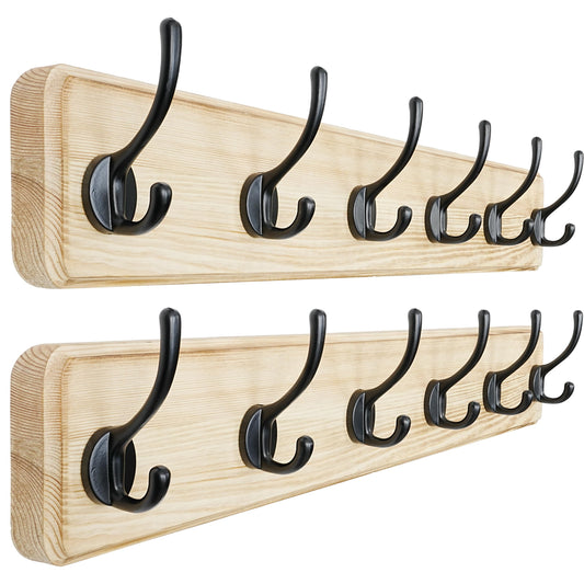 Dseap Coat Rack Wall: 60cm Long, Patented, Heavy-Duty, 6-Double-Hooks Wooden Wall Mounted Coat Rack Coat Hanger Hook Rail for Winter Coats Hat Jacket