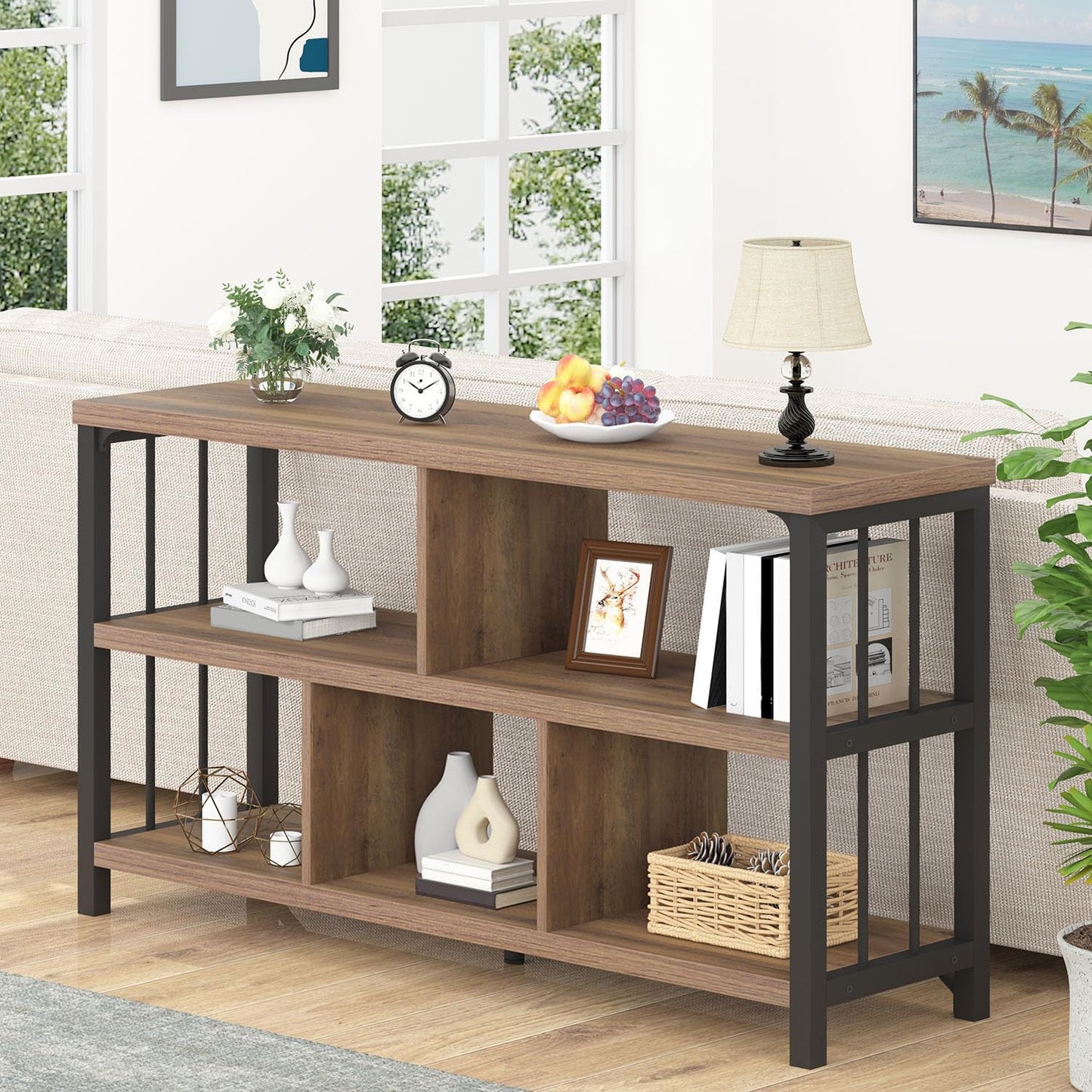 IBF 5 Cube Storage Organizer Bookshelf Low Bookcase 120cm Rustic Oak