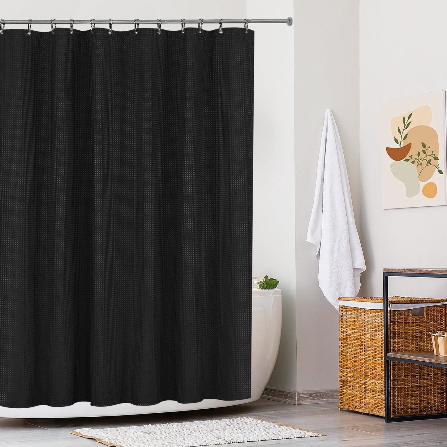 KAIMEIYU Shower Curtain Polyester Bath Curtains Heavy Duty with 12 Metal Hooks Bathroom Curtain Washable Waterproof for Bathtub and Bathroom 180 x