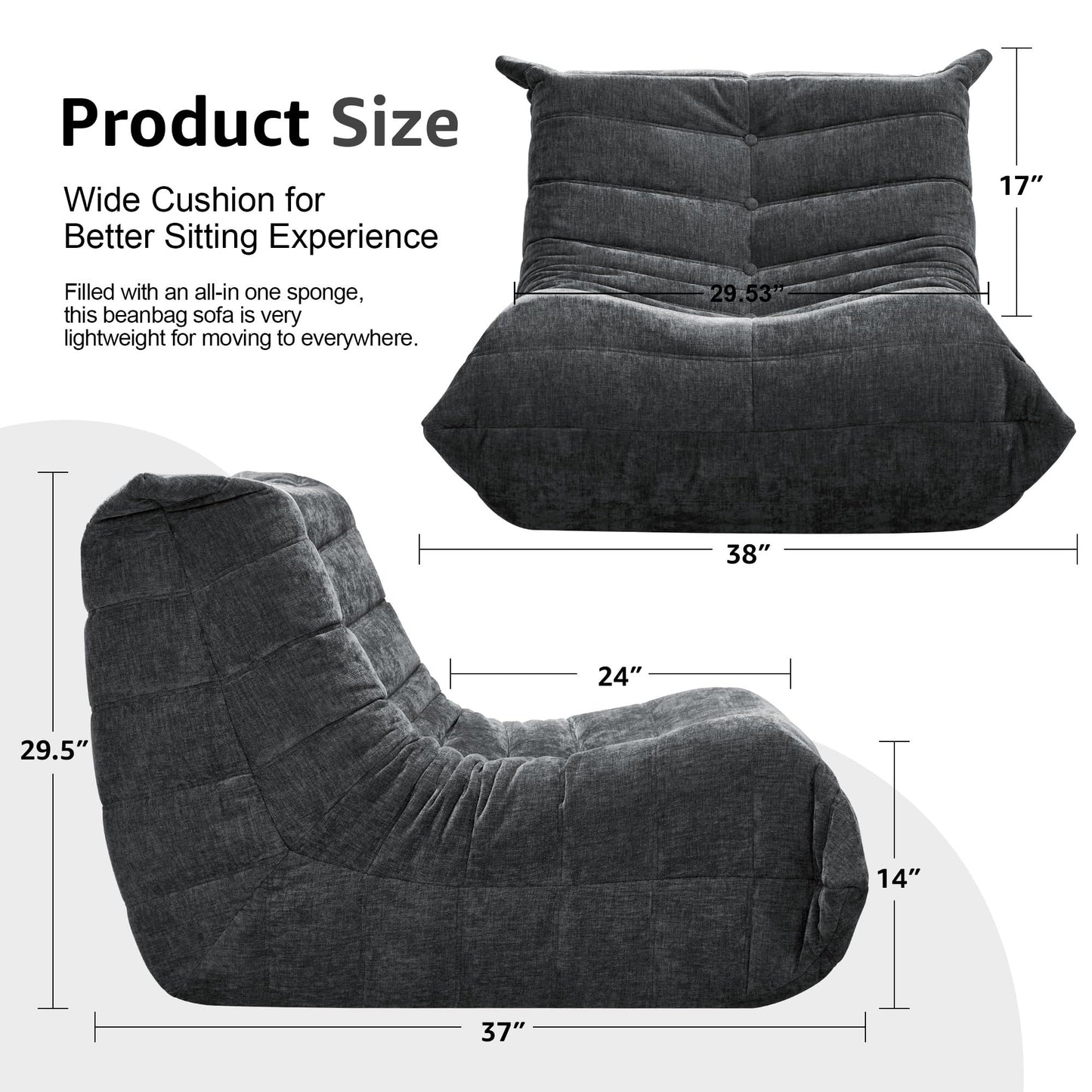 Hobestluk Big Bean Bag Chairs for Adults Fireside BeanBag Couch Togo Sofa
