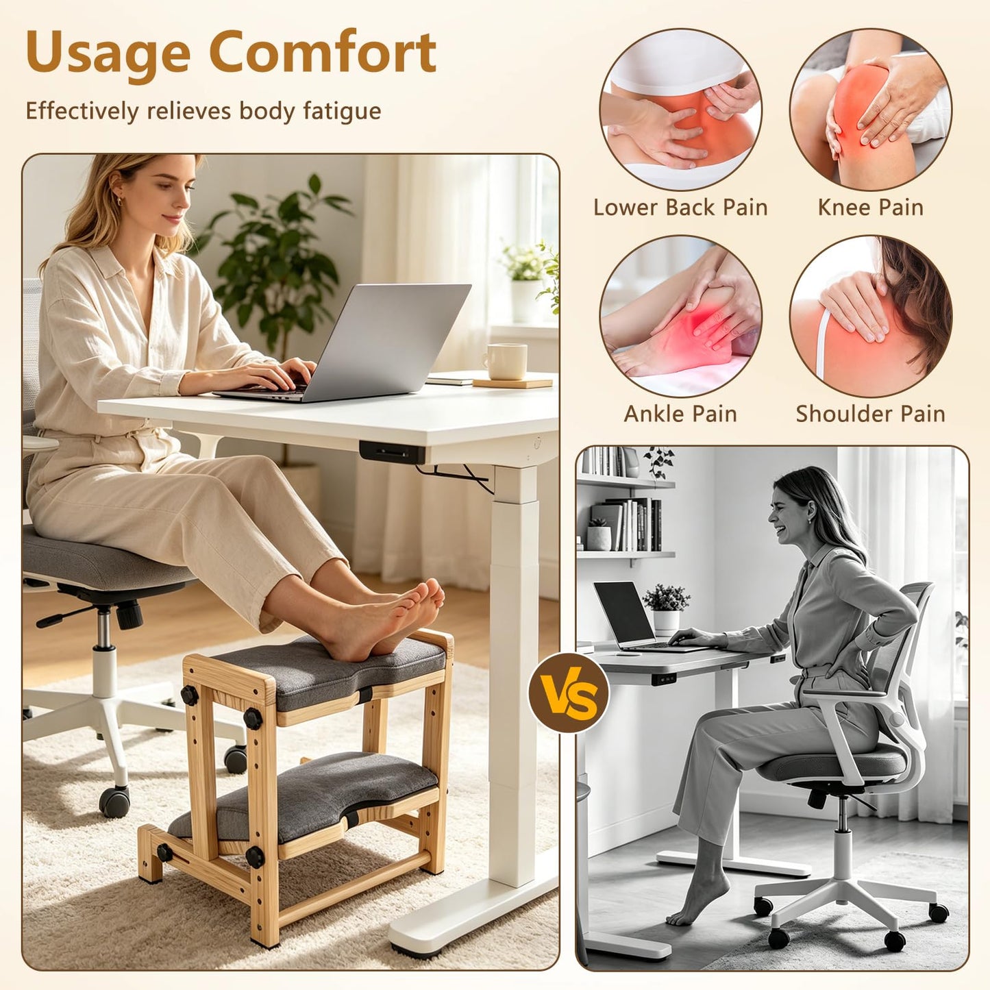 Normodic Adjustable Double Step Footrest, Foot Rest Under Desk at Work, Wooden Foot Stool for Under Desk with 4 Heights & Angles