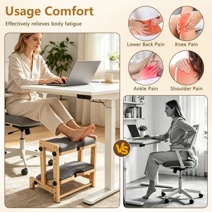 Normodic Adjustable Double Step Footrest, Foot Rest Under Desk at Work, Wooden Foot Stool for Under Desk with 4 Heights & Angles