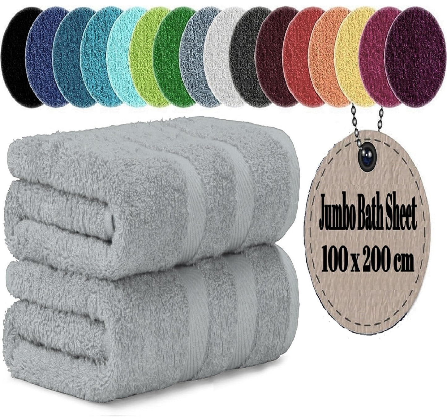 LoomTrove Pack of 2 Extra Large Jumbo Bath Sheets 100 x 200 cm 100% Egyptian Combed Cotton XL Towels Quick Dry Big Bath Sheet Super Soft Hotel