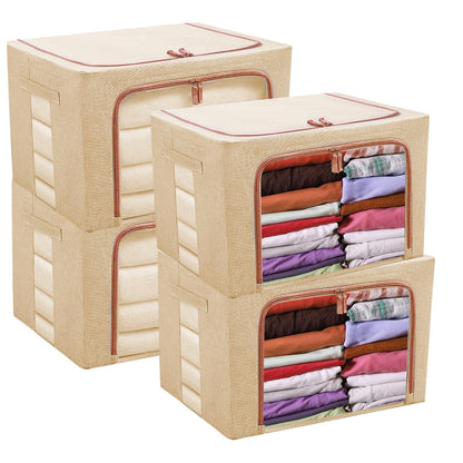 YOUNTHYE 4 Pack Clothes Storage Bags, 24L Foldable Clothes Storage Boxes with Lids, Clear Window & Carry Handles