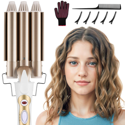DazSpirit 3 Barrel Hair Wavers for Long/Short Hair, 22 mm Hair Curler Mermaid Crimper with 2 Temperature Control, Wave Curling Wand for Hair Styling