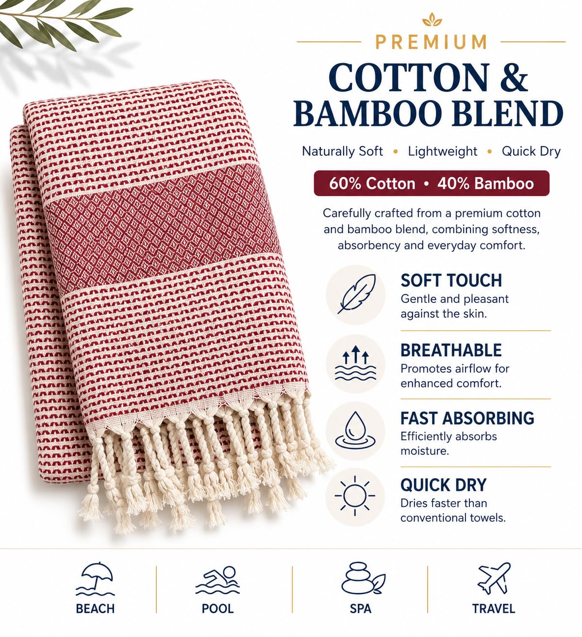 Babila Turkish Hammam Peshteal Towel | Lightweight & Quick-Drying & Absorbent | Turkish Travel, Spa & Beach Towel | Soft, Compact & Versatile