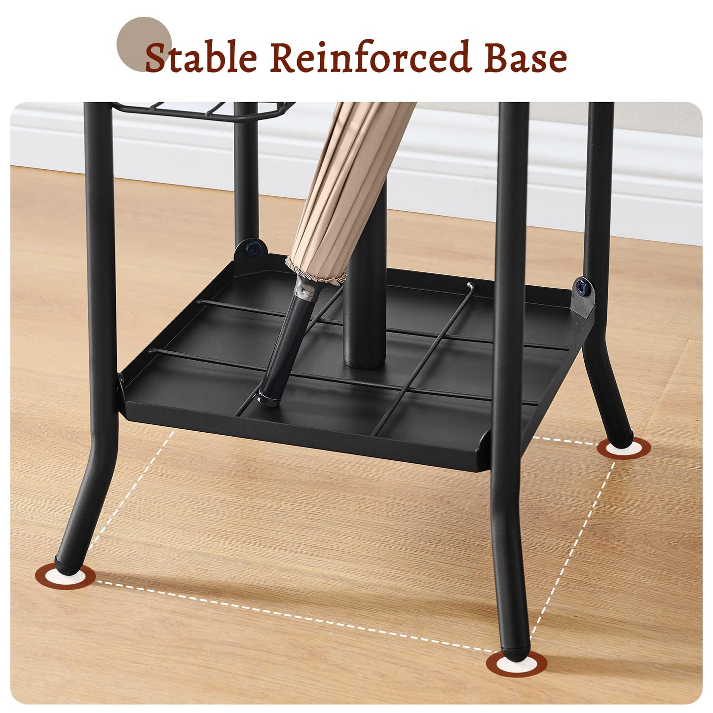 FAVOOSTY Coat Stand Coat Rack with 12 Hooks, Free standing Clothes Clothing Rack with Umbrella Holder, Hats