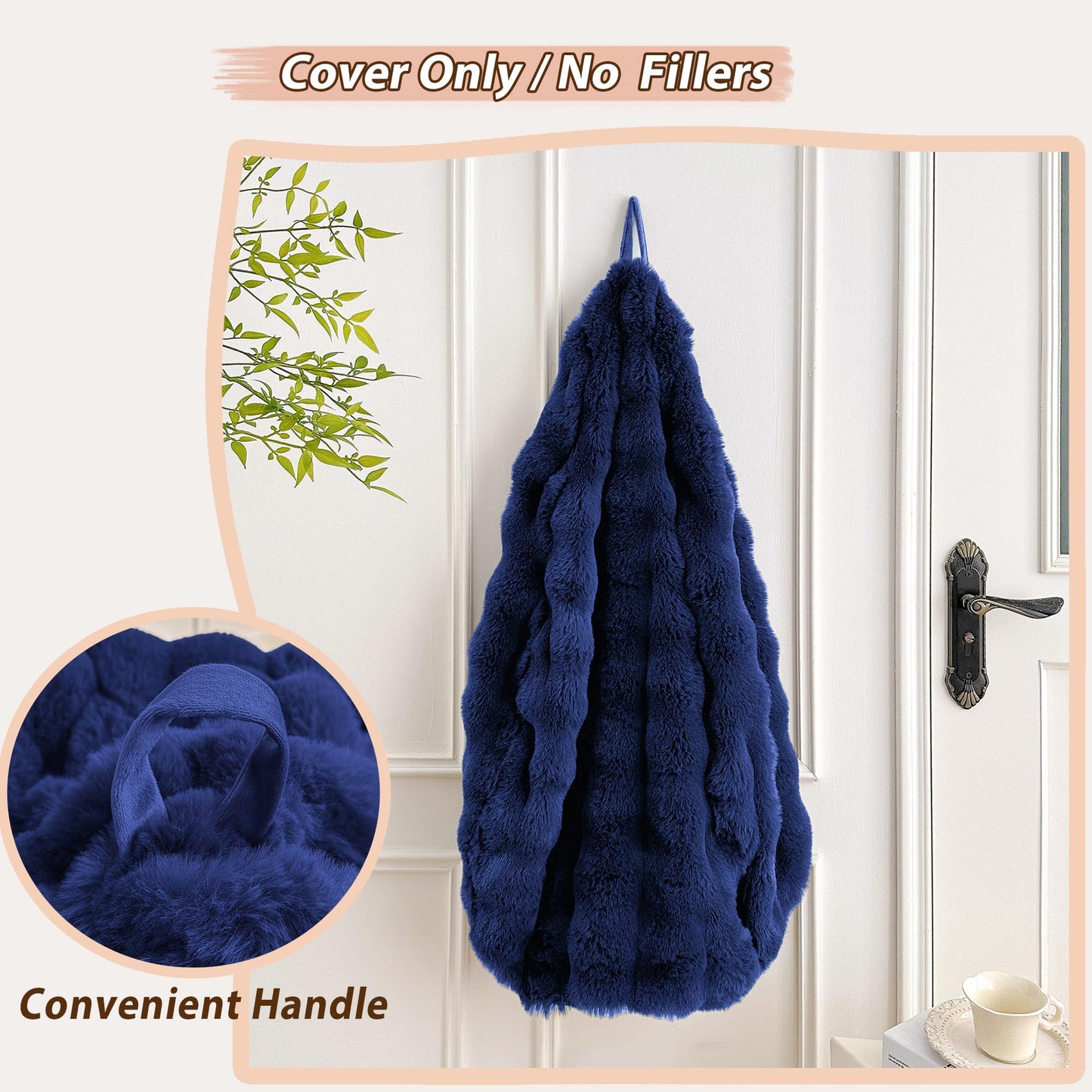 LIFEREVO 3FT Fluffy Faux Rabbit Fur Bean Bag Cover, No Filler, Navy Blue