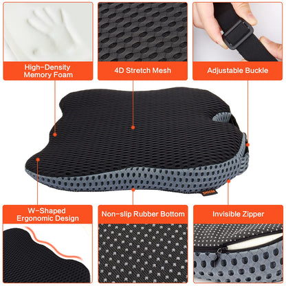 ZHOOGE Car Seat Cushion Pillow, Memory Foam Driver Seat Cushion Car Seat Pad, Wedge Seat Cushion for Office Chairs, Kitchen Chairs, Recliner Black
