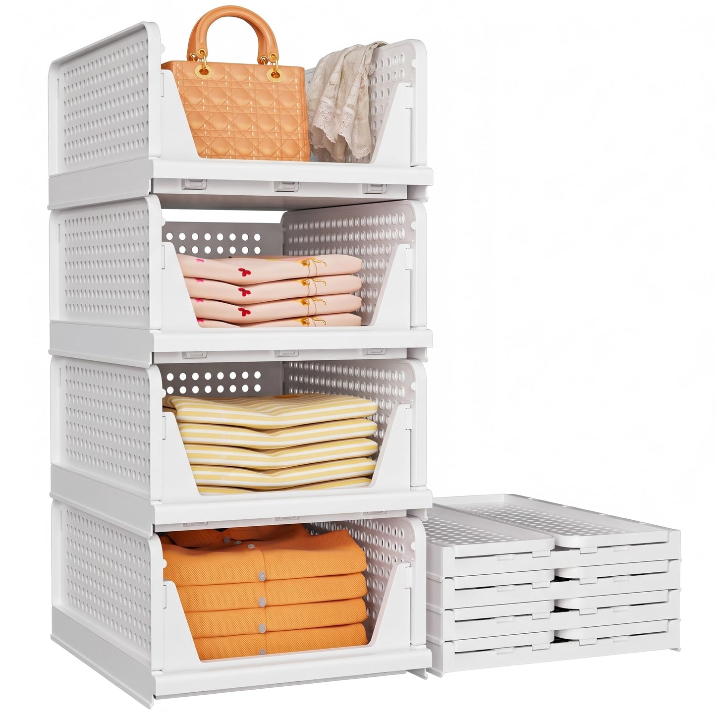 SNSLXH Upgraded Folding Closet Organisers,Wardrobe Storage Organiser 4Pack