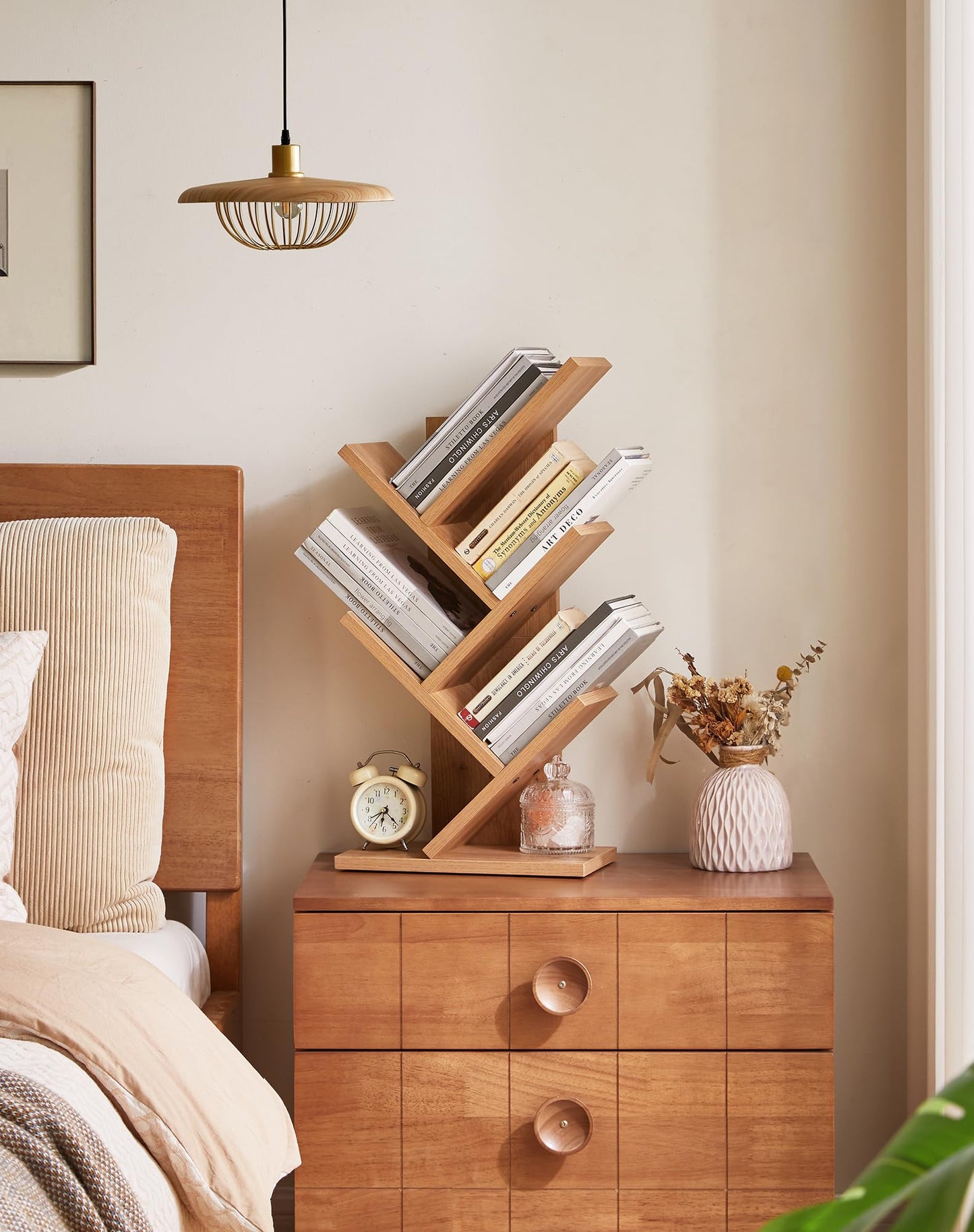 YMYNY 4 Tier Tree Bookshelf, Small Bookcase, Modern Wood Book Storage Rack, Freestanding Book Shelf for Books/Movies/CDs