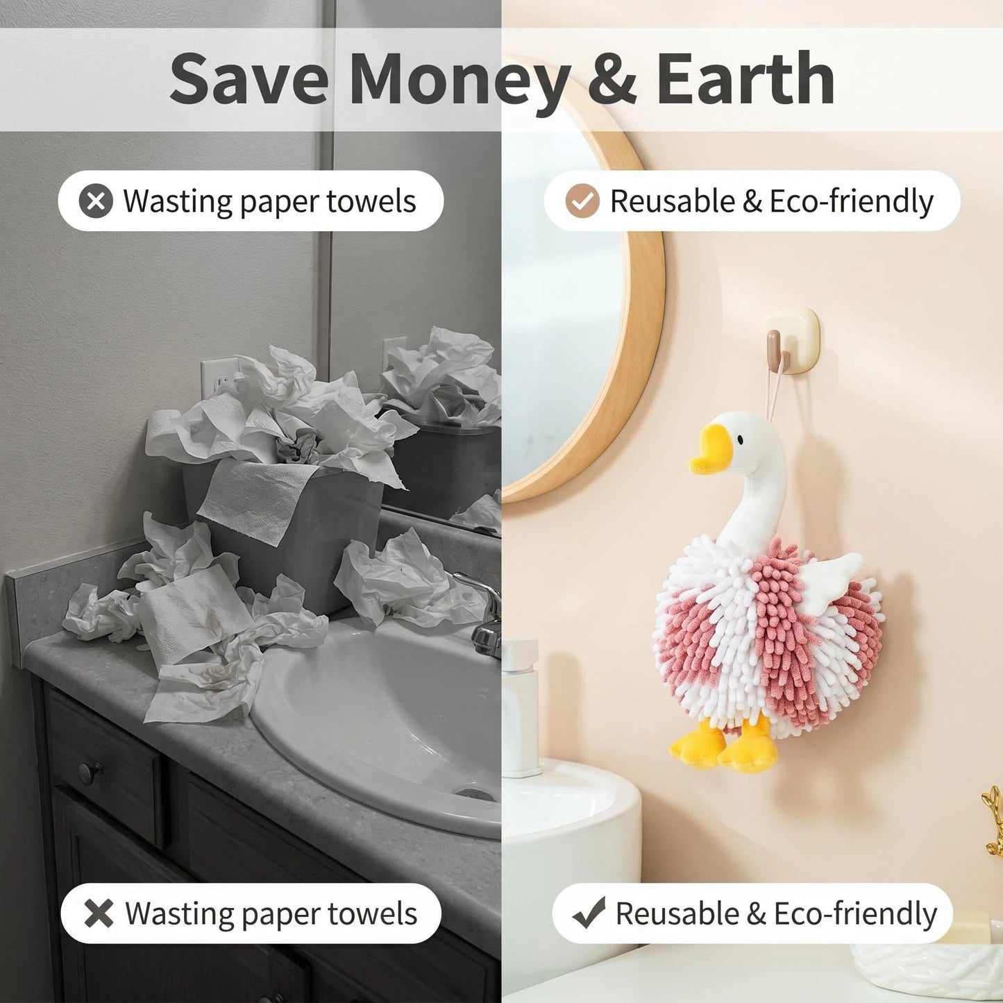 FILOEEX New Cute Swan Shaped Chenille Hand Towel, Duck Hands Towels for Bathroom Kitchen Home Decor
