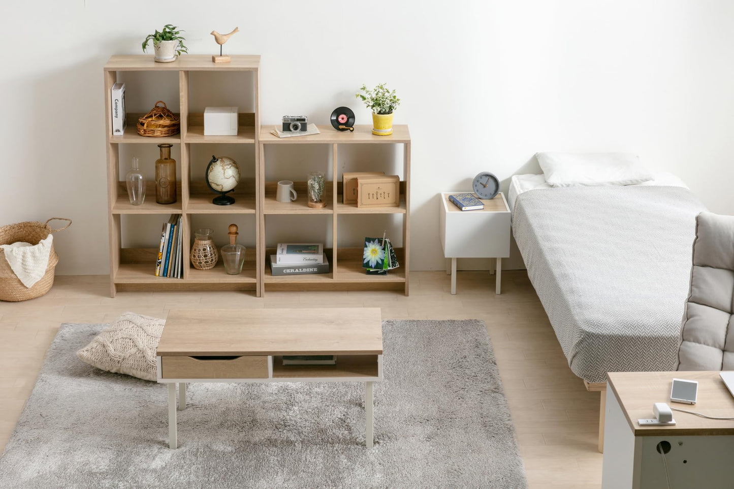 Iris Ohyama,Wooden Open Shelf, 4 Cube storage unit, Organiser, Modern design, Living room, Bedroom, Study room,WOS-4 - Light Brown
