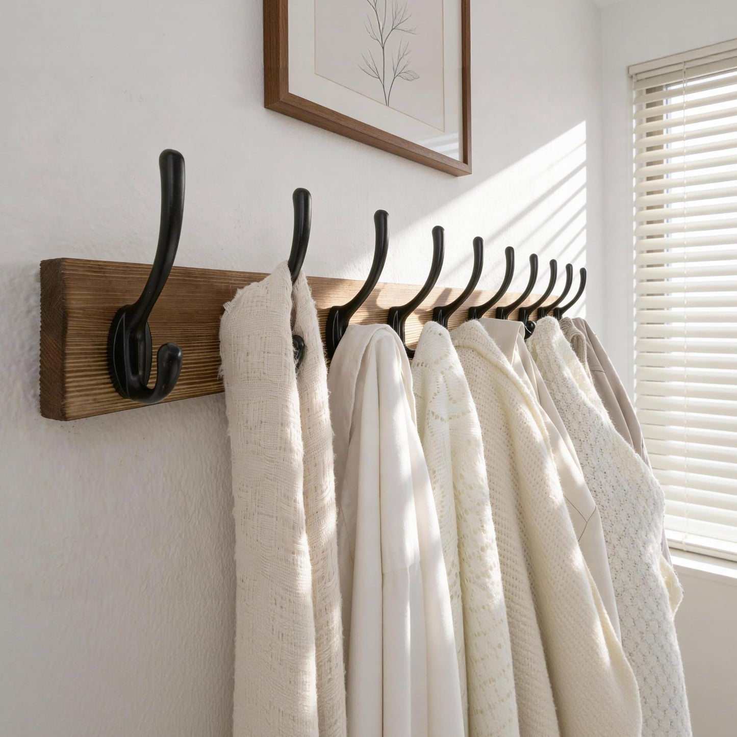 HONSKY Wall Coat Rack with 10 Double Hooks,71.5cm Wooden Coat and Towel Hanger Storage for Entryway, Bathroom, Bedroom