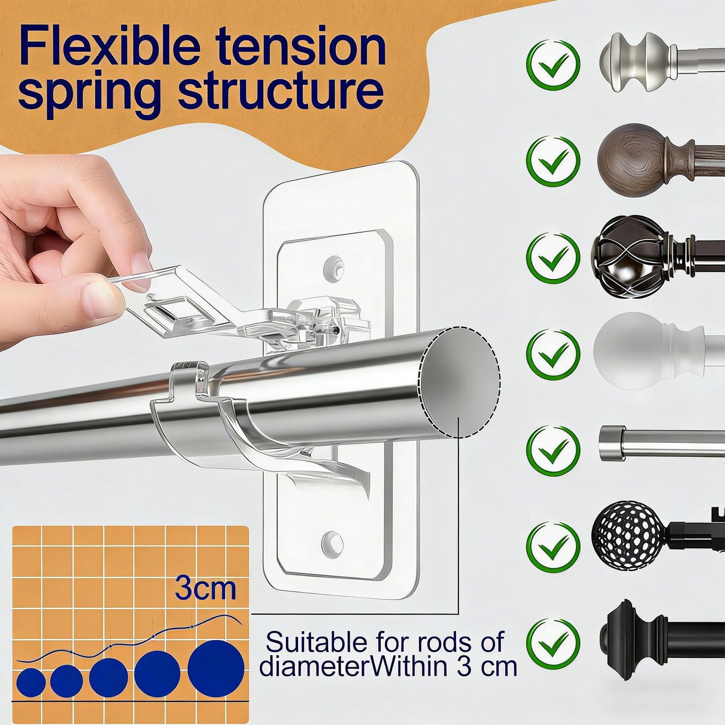Spotzyllic 4 Pack Without Drilling Self Adhesive Curtain Hooks 4 Pack, No Drill Self Adhesive ABS Curtain Hooks - Holds 11lb