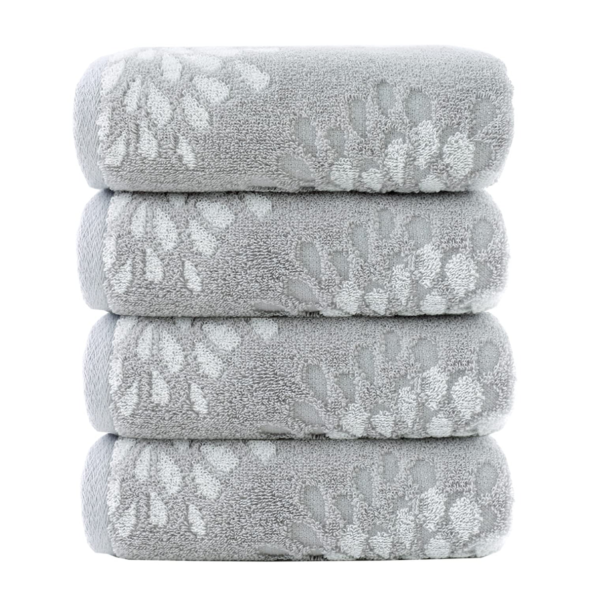 Pidada Hand Towels Set of 4 Hydrangea Floral Pattern 100% Cotton Absorbent Soft Decorative Towel for Bathroom Light Grey