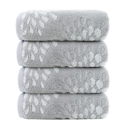 Pidada Hand Towels Set of 4 Hydrangea Floral Pattern 100% Cotton Absorbent Soft Decorative Towel for Bathroom Light Grey