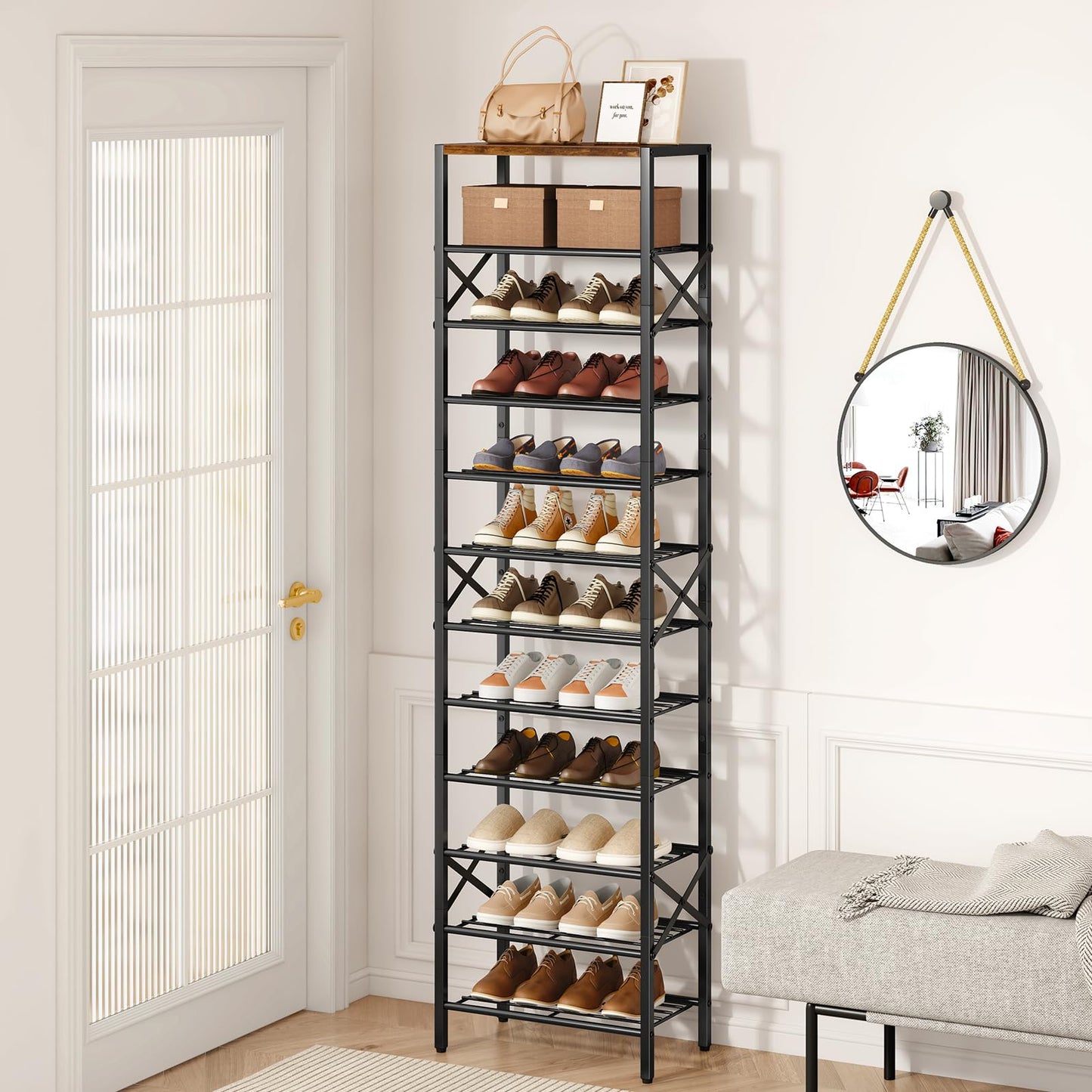 IBUYKE 12 Tier Narrow Shoe Rack, Vertical Tall Shoe Storage Organizer for 24 Pairs of Shoes