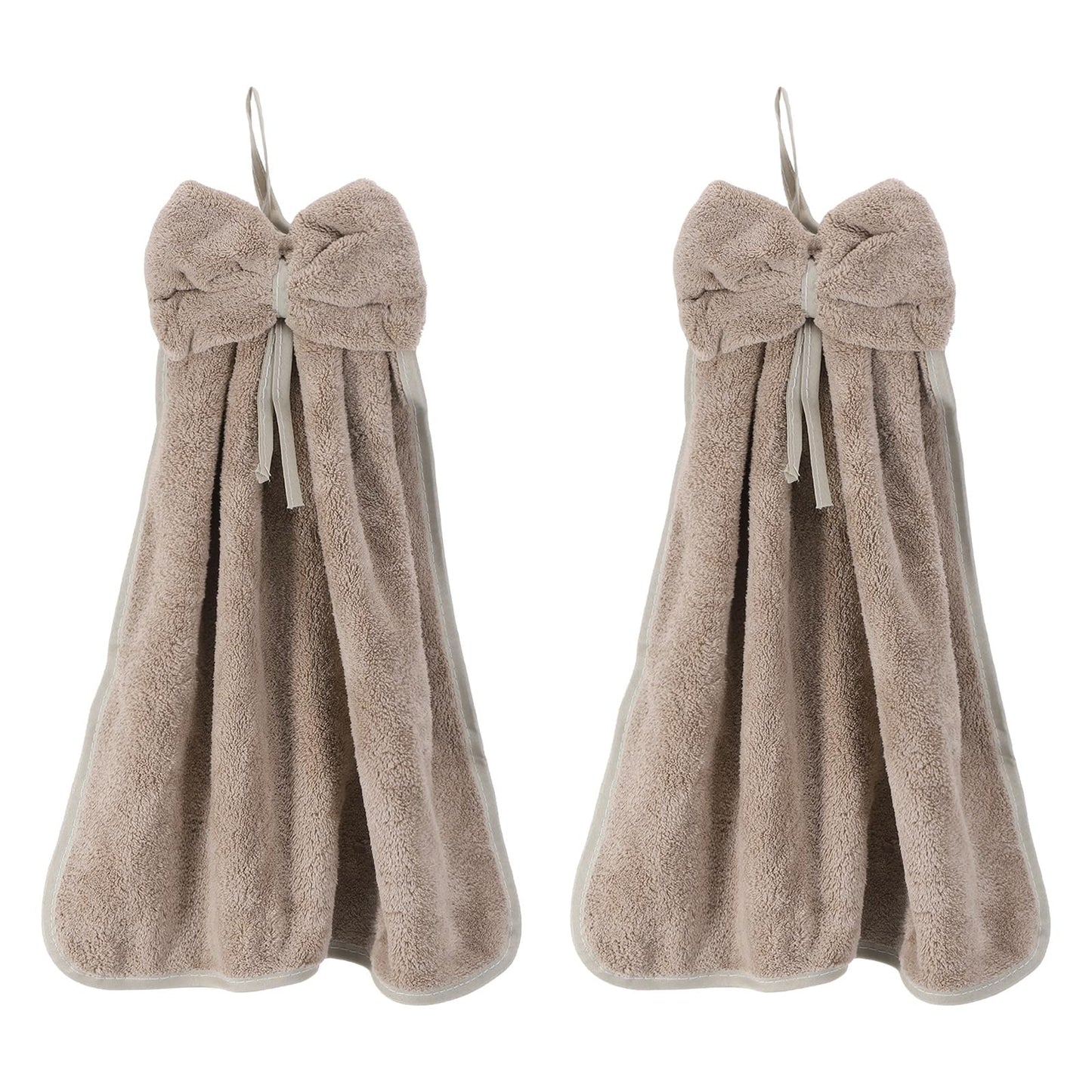 sourcing map 2Pcs Bow Hand Towels with Hanging Loop, 14.2" x 12.2" Soft Coral Fleece Microfiber Bowknot Hanging Hand Dry Towels Quick Dry and