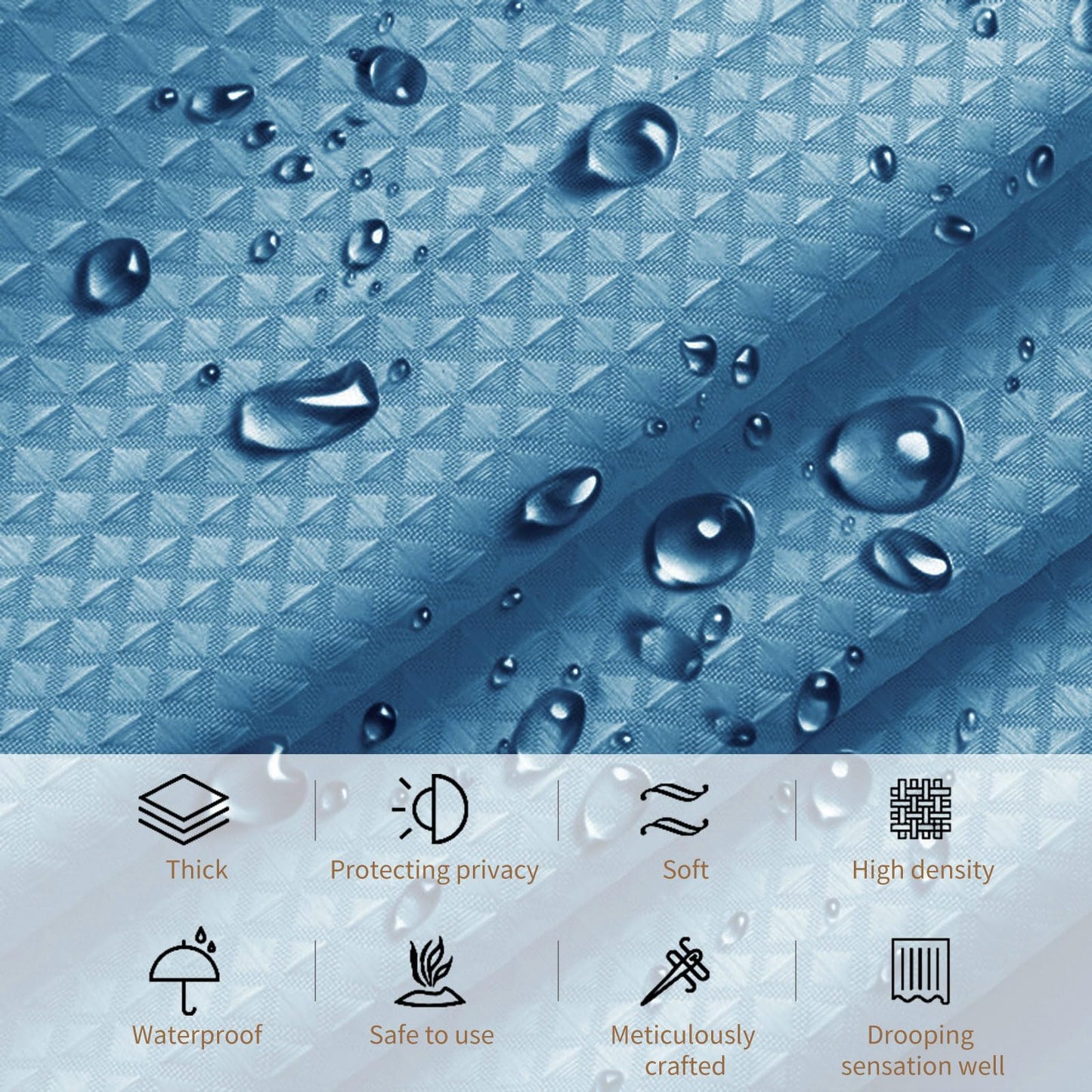 Stfery Shower Curtain Waffle Look Bath Curtain 180 x 180 cm Bathroom Curtains Waterproof Shower Curtain Anti-Mould