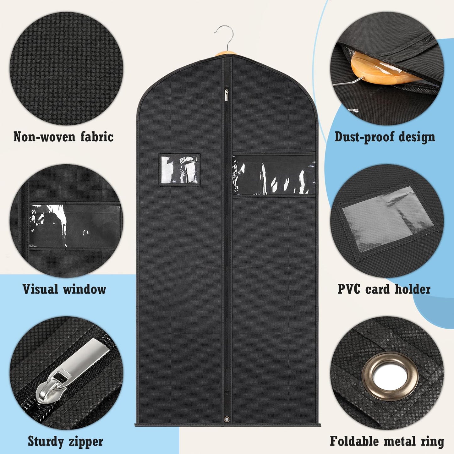 SuitBags for Men 120 x 60 CM, Dust-Proof Garment Bags, Non-woven Fabric Suit Bag, Prevent Moths Suit Cover with Zip, Clothes Covers for Suits, Dress