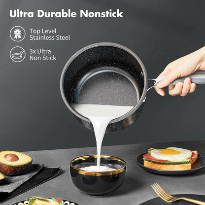 Stainless Steel Pots and Pans Set, 7-Piece Induction Hob Pan Set with Stay Cool Handles, Nonstick Saucepan Set Cooking Pans Set with Glass Lids, Black