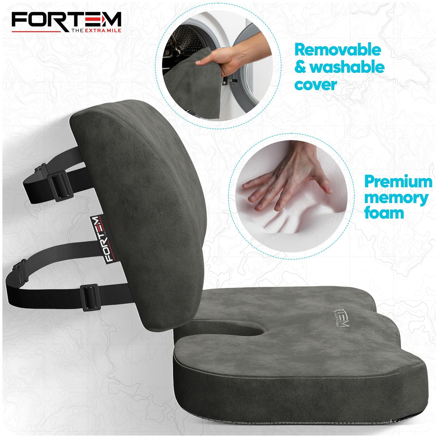 FORTEM Seat Cushion & Lumbar Support for Office Chair, Car Seat Combo