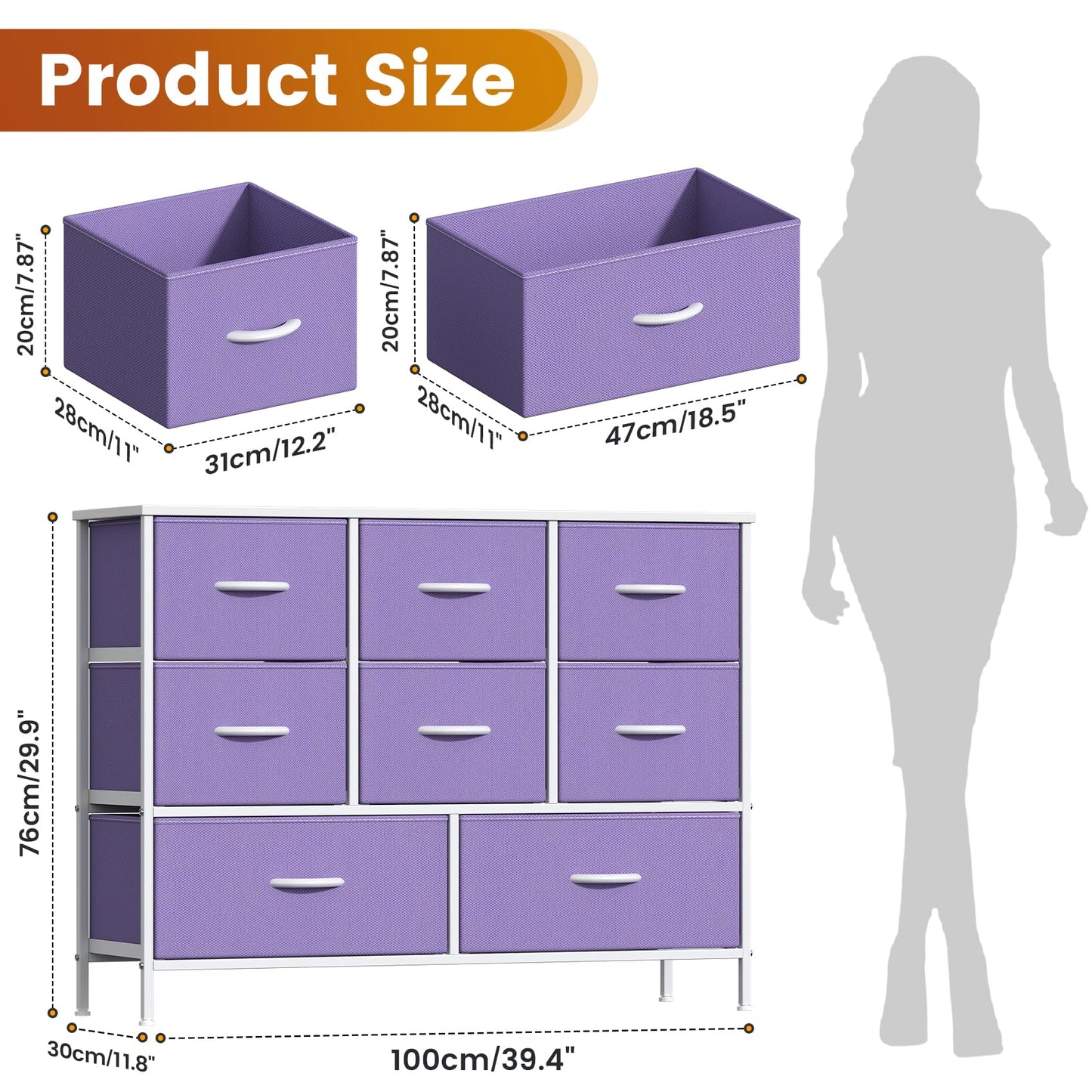 GoaHi Chest of Drawers, Fabric Dressers with Metal Frame and MDF Wooden Top Board, Adjustable Feet, Anti-Tip Safety
