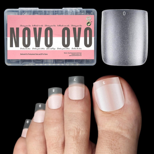 NOVO OVO Long Square Toe Nail Tips, Extra Wide Full Cover Clear Press on Toenails Kit, Pre-shaped Matte Square Toenails For Women Men Big Toe Long