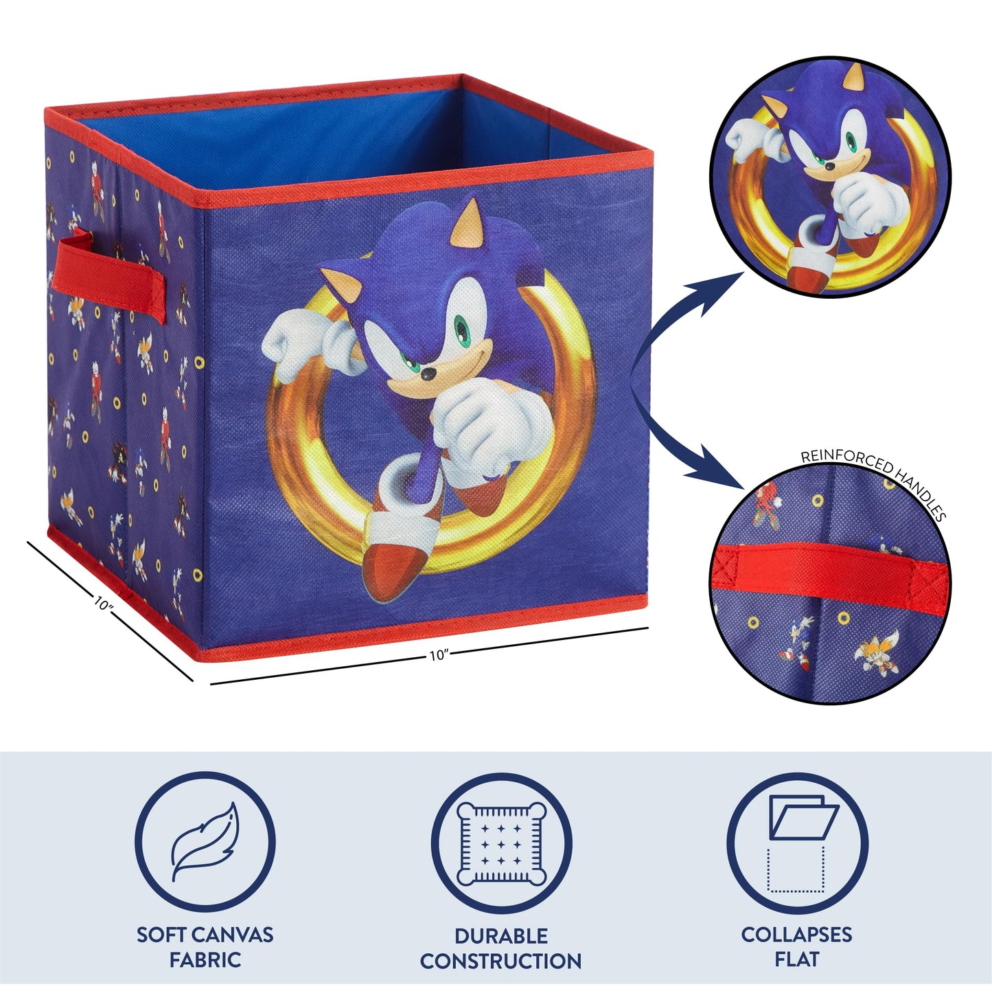 Idea Nuova Sonic the Hedgehog Set of 2 Durable Storage Cubes with Handles, 10"x10"x10" Cubes